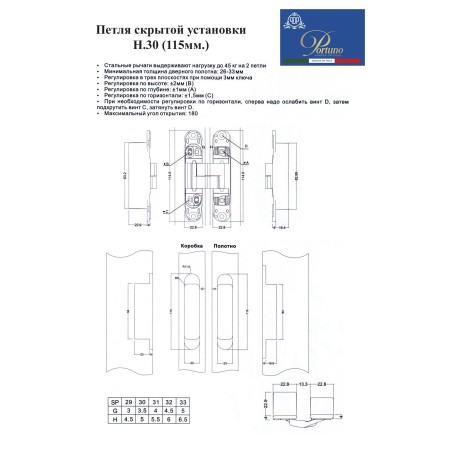 Скрытые петли PDP H.30.06 полированное золото